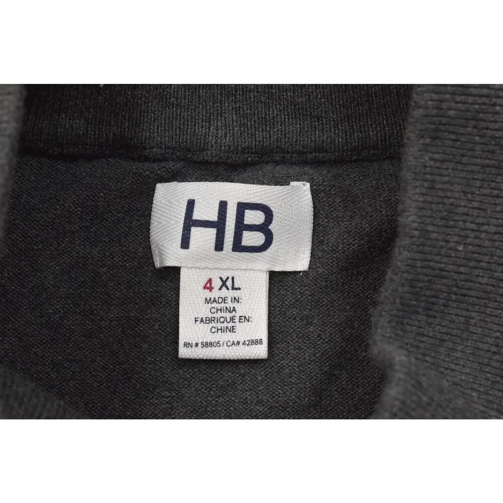 HB Men's 4XL 1/4 Zip Pullover Sweater Charcoal Gray 100% Cotton Mock Neck